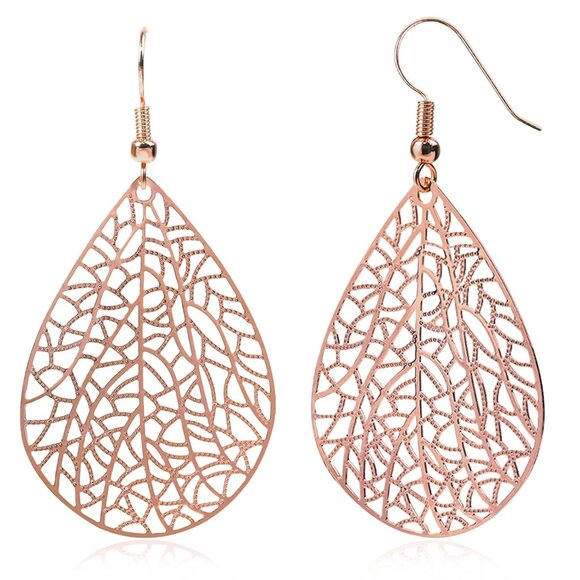 14K Rose Gold Plated Teardrop Dangle Trendy Hypoallergic Earrings For women - Picture 1 of 7